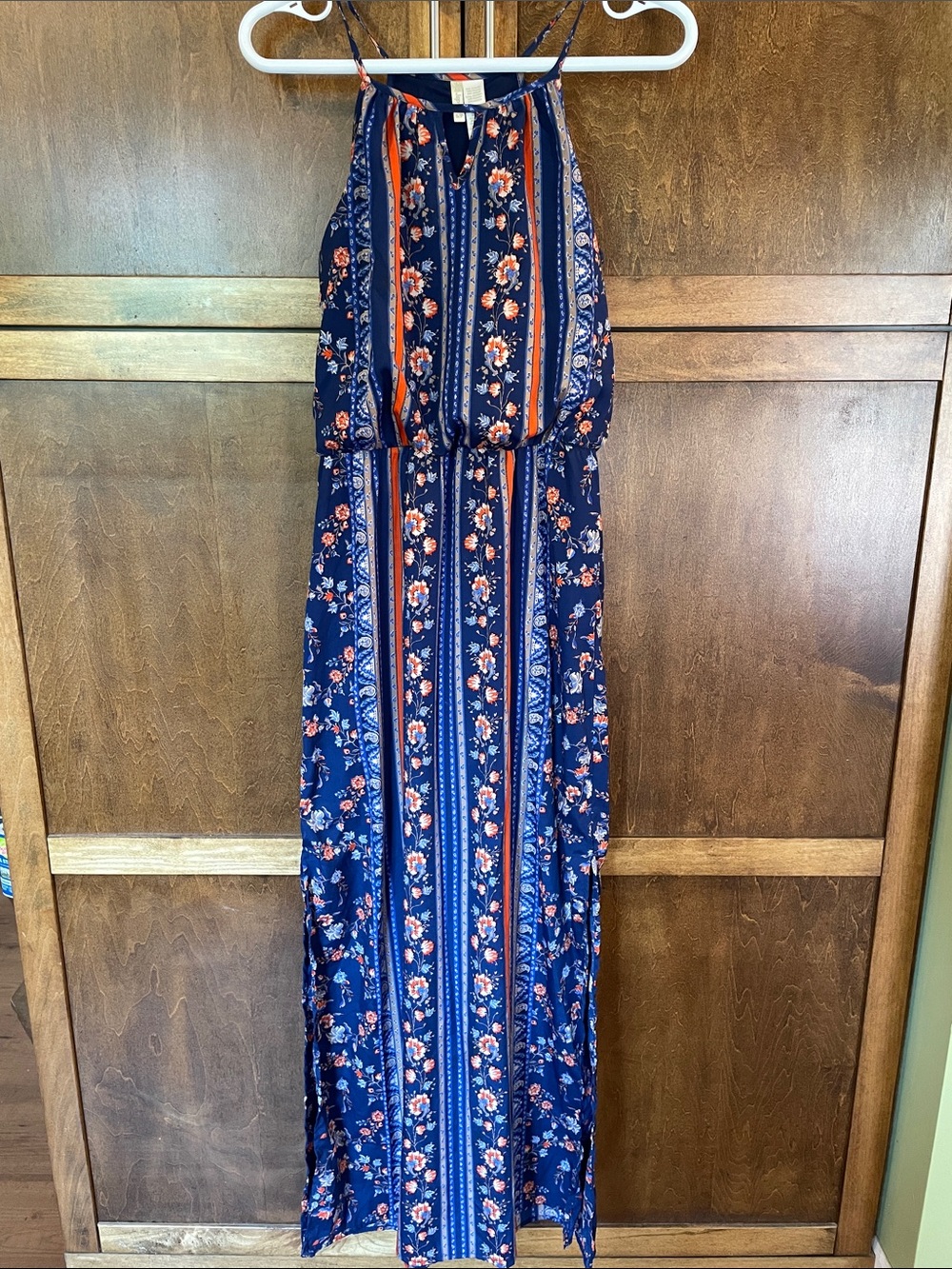 Japna Navy Floral Stripe Maxi Dress - Sleeveless Halter